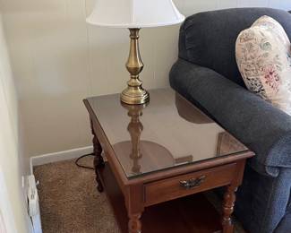 End Table and One of Two Lamps