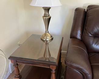 Pair End Tables and Brass Lamps