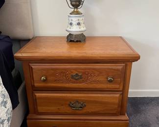 Oak Nightstand and Lamp