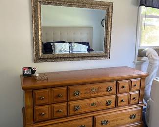 Oak Dresser and Gold Mirror