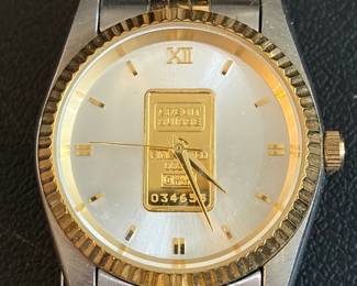 Yves Camani Herreuhr Suisse ingot Quartz watch with the gram of 999 credit Suisse gold implanted on the dial Yves Camani Card 