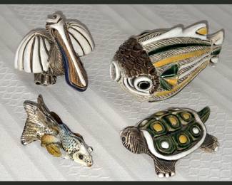 Artesania Riconada Pelican, Fish and Turtle and Small Metal Fish