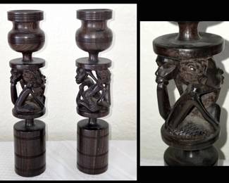 Ebony Carved African Folkart Candle Holders