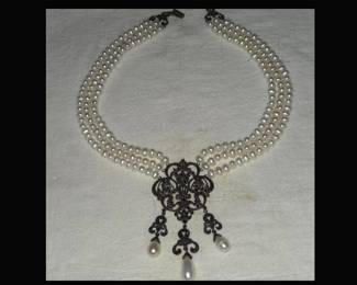 Sterling Silver and Real Pearls Necklace