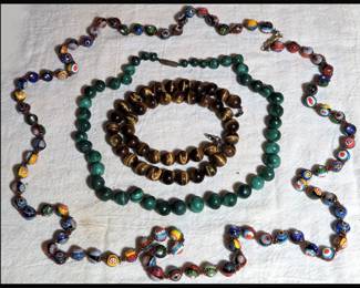 Venetian Millefiori, Malachite and Tigers Eye Beads