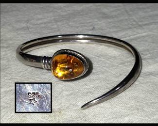 Modernist Sterling and Amber Bracelet