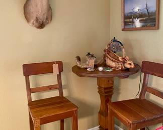 three-piece pub set, heavy carved wood