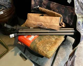 Hunters area, shelter, stools, sleeping bag, cooler