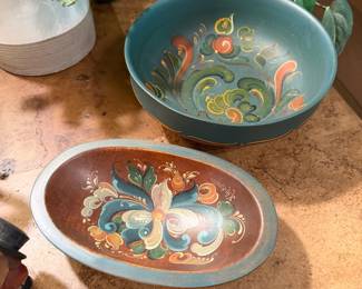 vintage wooden hand painted bowls