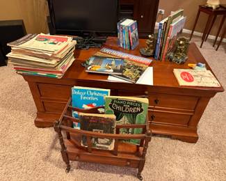 piano books & vintage magazine rack