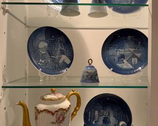 Bing & Grondahl plates, bells; Porcelain Chocolate Pot