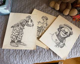 Vintage mid-century clown prints by Abe Schwartz