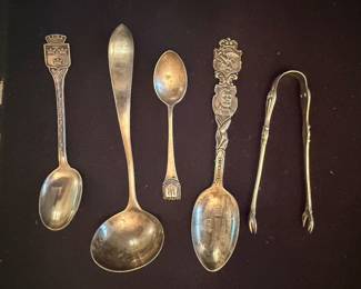 Sterling spoons & sugar cube tongs