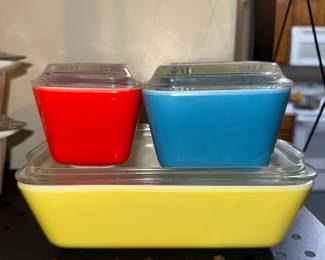 Vintage Pyrex Primary Colors Refrigerator Dishes with Lids #501-B, #502-B & #503-B