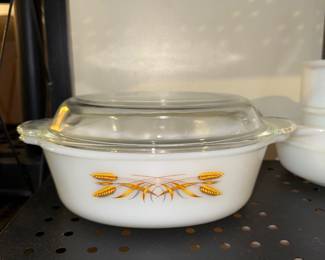 vintage Fire-King Wheat pattern casserole dish by Anchor Hocking
