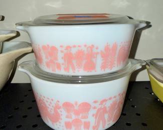 Vintage Pyrex Pink Butterprint Promotional Casseroles #472 & #473 with lids