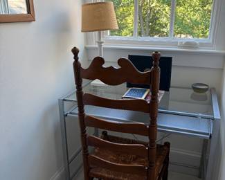 Metal and glass desk, chair