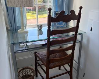 Metal and glass desk, chair