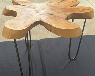 Lot 8: Live-edge wooden coffee table with hairpin legs