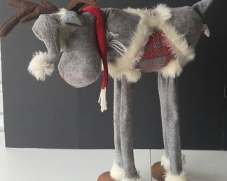 Lot 9: Gray plush reindeer with faux fur trim