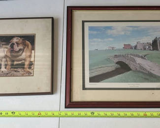 Lot 75: Two Framed Prints: Bulldog Portrait and Old Course St. Andrews