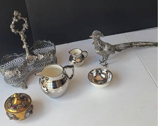 Lot 67: Ornate silver-tone decorative metalware collection