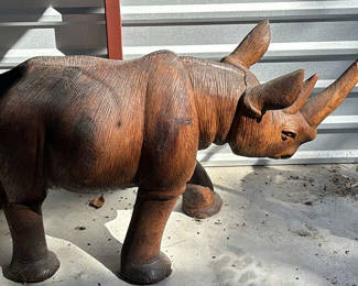 Lot 112: Wooden Rhinoceros Sculpture