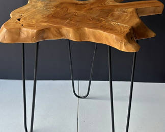 Lot 109: Live Edge Wood Side Table with Metal Hairpin Legs