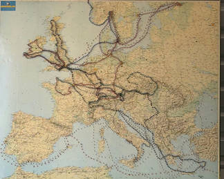 Lot 87: European travel map with colored pins