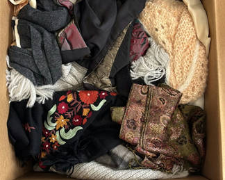 Lot 124: Assorted Scarves and Royal Worcester Fine Bone China Plates