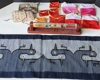 Lot 226: Assorted Fabric Pouches and Glass Bead Display