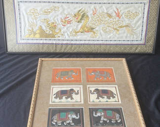 Lot 57: Framed Dragon Embroidery and Elephant Panel Artwork