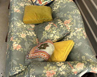 Lot 114: Floral Upholstered Loveseat with Decorative Pillows