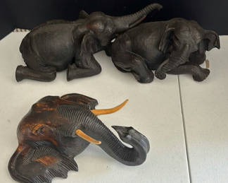 Lot 127: Carved Elephant Figurines and Elephant Wall Mask