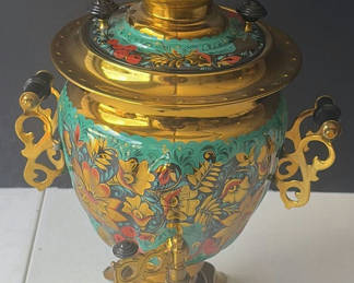 Lot 90: Electric enamel samovar with floral motif