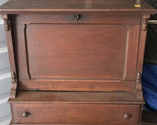 Lot 37: Vintage wooden secretary desk with drop-front writing surface