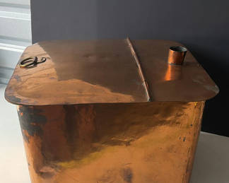 Lot 70: Copper rectangular metal container with hinged lid and vent