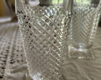 Large Set of Vintage Imperial Tumblers and Wine Glasses, Diamond Point Pattern