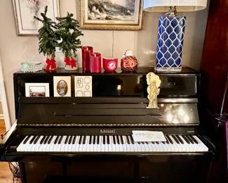 Black Laquer Knight London Upright Piano, Sheet Music, Watercolors