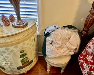 Painted End Table, Stool, Ralph Lauren Blankets
