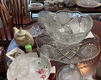 Punch Bowl + Tray, Princess House Crystal, Kitchen Table & 4 Chairs