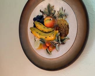 Vintage Mid-Century plaster relief fruit art piece