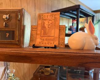 Copper art pieces, vintage coin bank/post office box