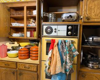 Vintage aprons, vintage Pyrex, Corning ware, small applicances