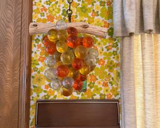 Vintage Mid-Century Modern Lucite grape cluster hanging swag light fixture, 1960's-70's with original driftwood branch stem