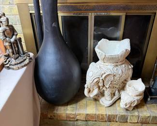 Large handmade black urn, ceramic elephant planters