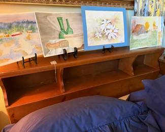 Original water colors, vintage solid wood free standing headboard