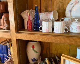 Mexican ceramics, colored glass bottles