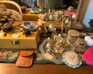 Vintage purfume bottles, jewelry boxes, trinkets