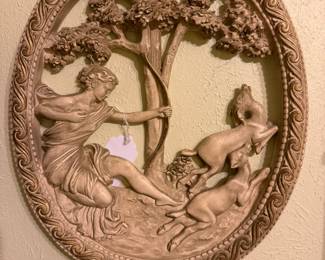 Vintage plaster relief classical scene art piece 1970-80's